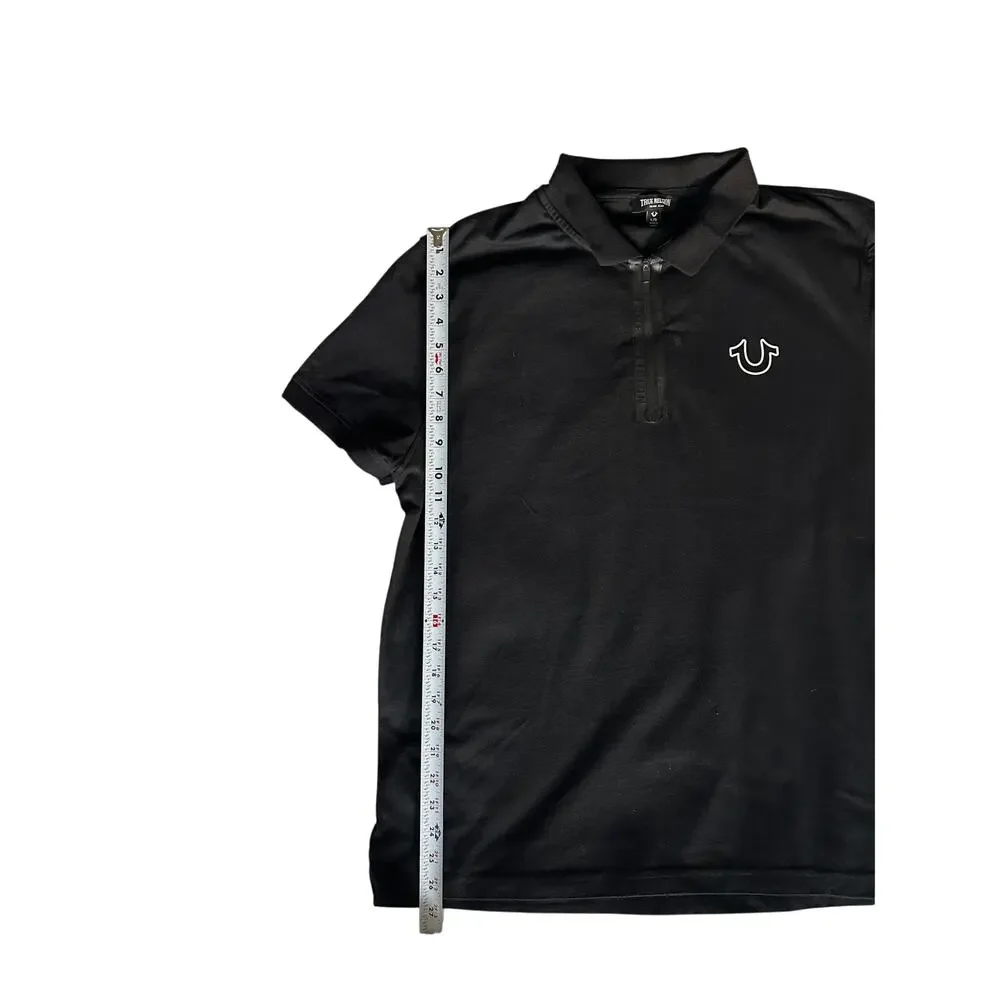 True Religion Black Quarter Zip Polo Shirt Large